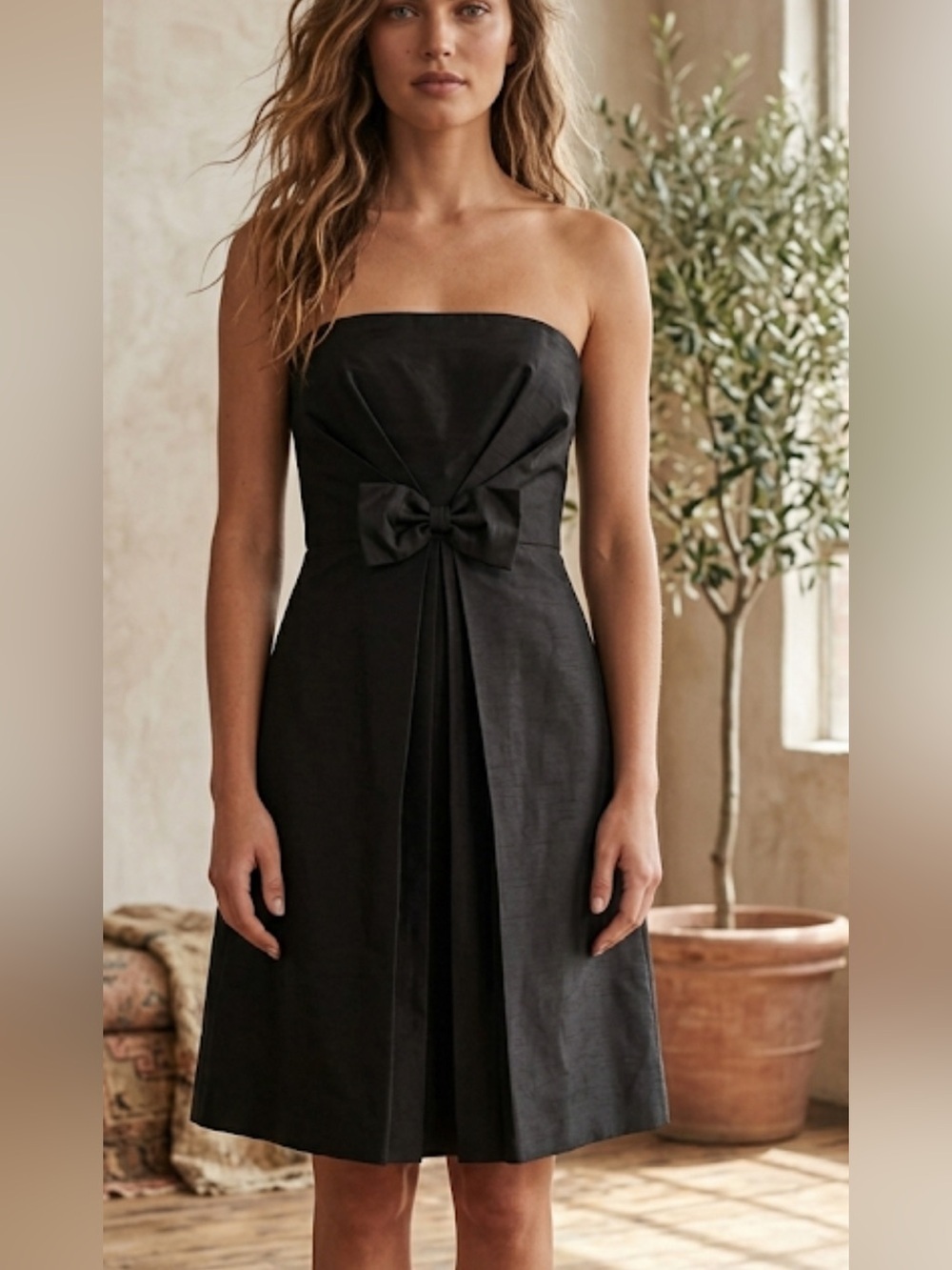 Ann Taylor Black 100% Silk Shantung Strapless Dress | Size 2P -Ann Taylor